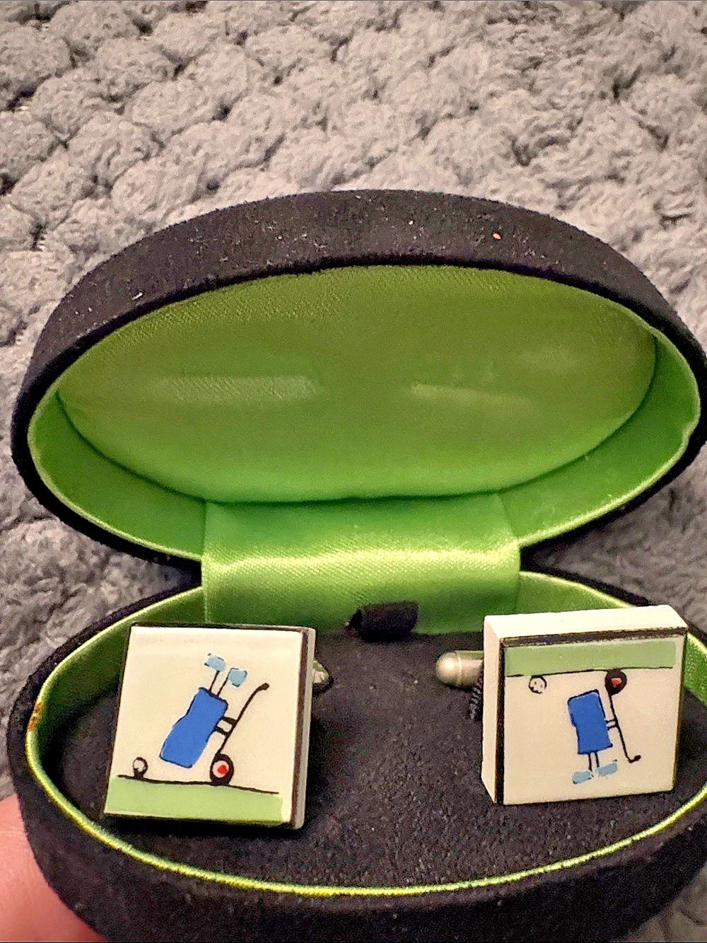 Sonia Spencer Golf Theme Bone China Cufflinks Cuff Links White & Blue